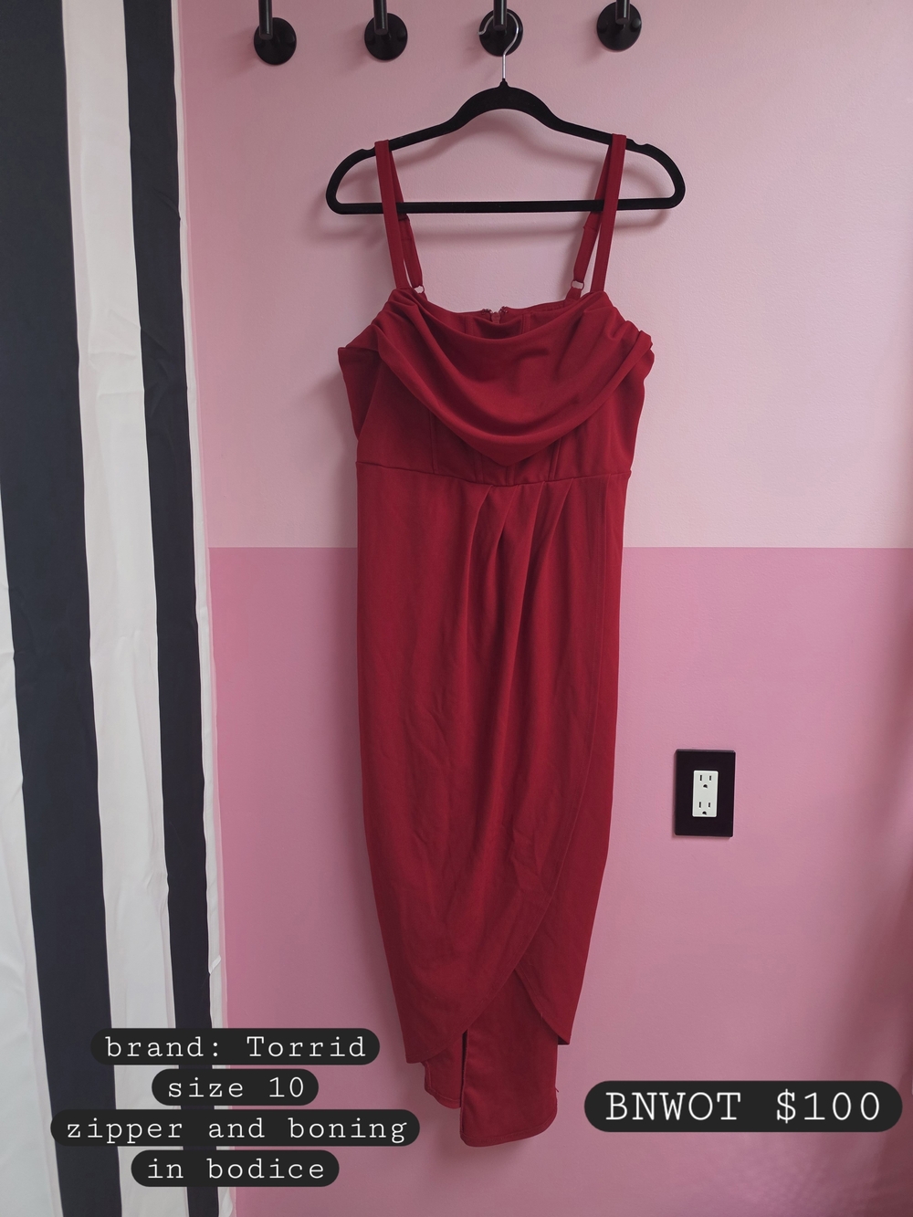torrid Red Draped Cowl Midi Dress with Tulip Skirt